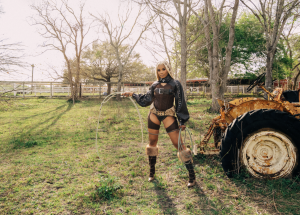 Lebra Jolie cowgirl outfit Better Than Yesterday album photoshoot ranch scene