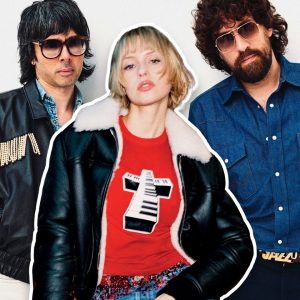 Angèle with Justice duo Xavier de Rosnay and Gaspard Augé promoting the single What You Want