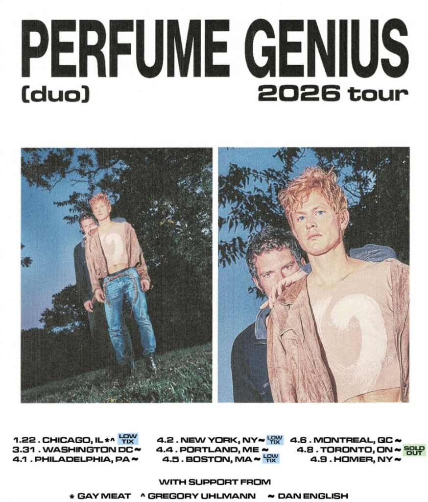 Perfume Genius 2026 Duo Tour poster featuring North American dates including New York, Toronto and Washington DC