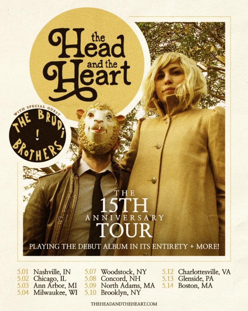 The Head and the Heart 15th anniversary tour poster playing debut album Rivers and Roads