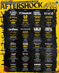 Aftershock 2026 lineup poster featuring My Chemical Romance, TOOL, Limp Bizkit and Queens of the Stone Age