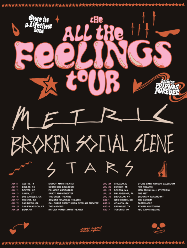 Metric Broken Social Scene and Stars All The Feelings North American Tour poster