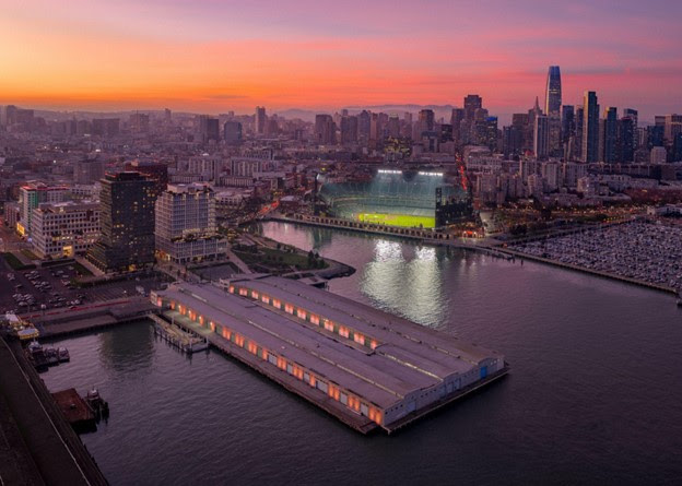 Pier 48 San Francisco Shed A venue Club Darc location near Oracle Park skyline sunset