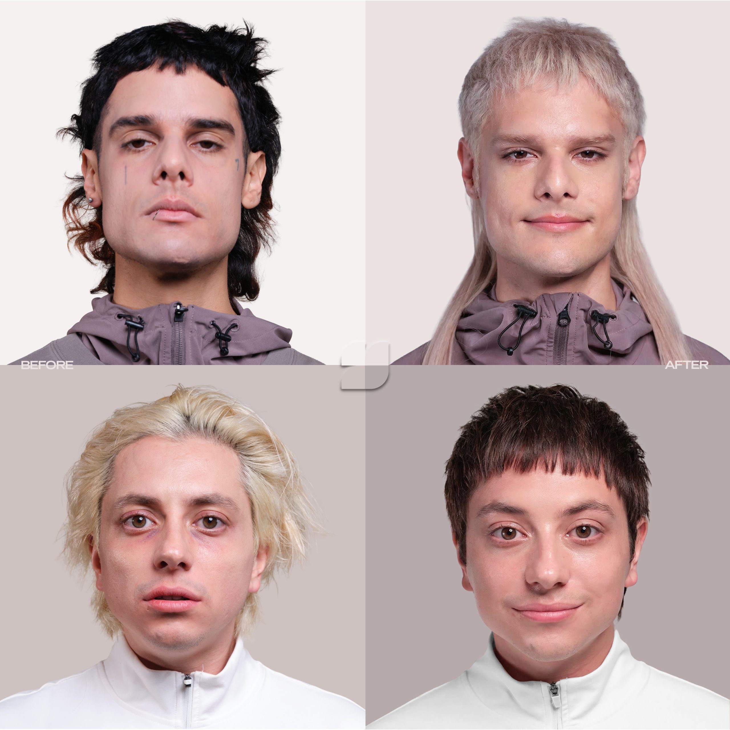 CA7RIEL and Paco Amoroso before and after transformation portraits for FREE SPIRITS album campaign