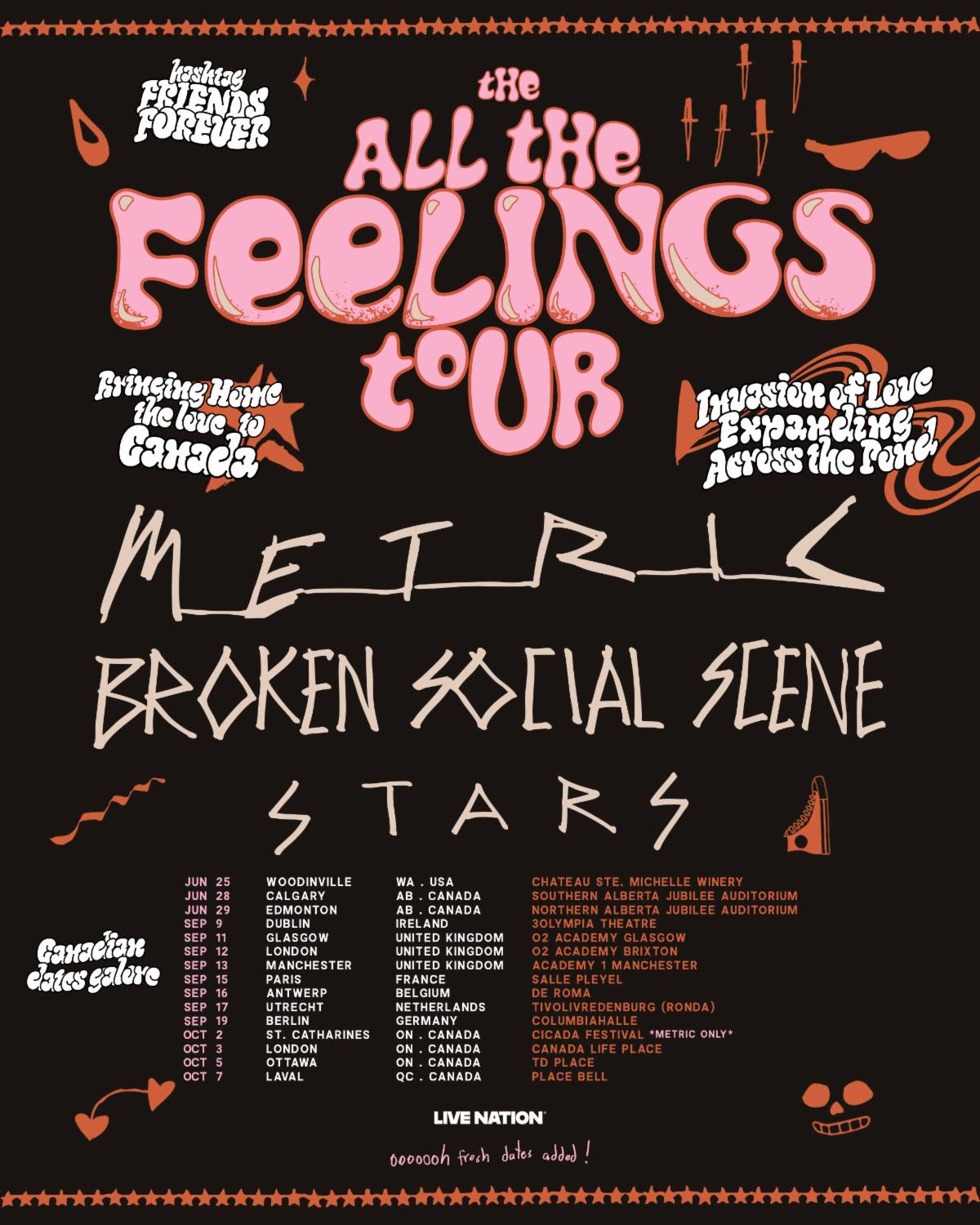 Metric All The Feelings Tour 2026 poster with Broken Social Scene and Stars dates