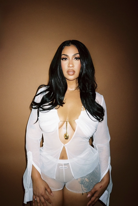 Queen Naija portrait press photo white outfit Motown Records