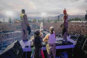Major Lazer performing to massive crowd at Coachella 2026 main stage