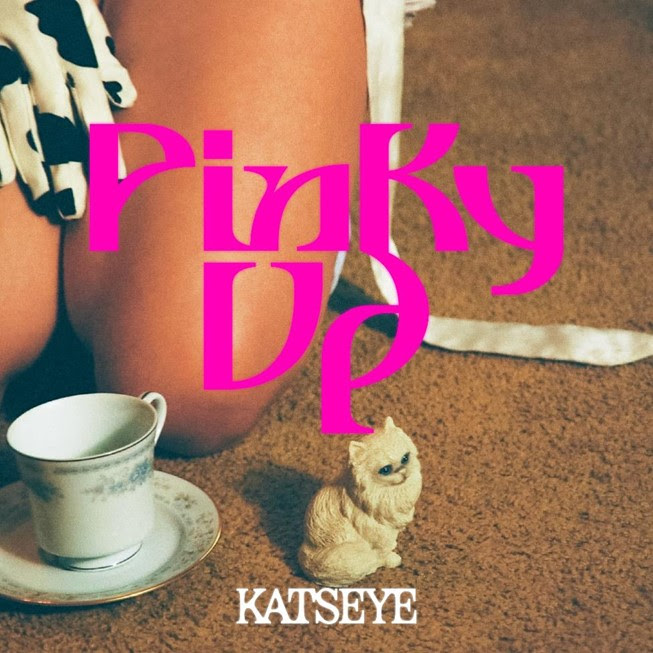 KATSEYE Pinky Up single artwork featuring stylized pink typography and vintage aesthetic