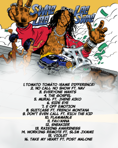 Swae Lee Same Difference album tracklist graphic featuring Jhene Aiko, Post Malone and Nav