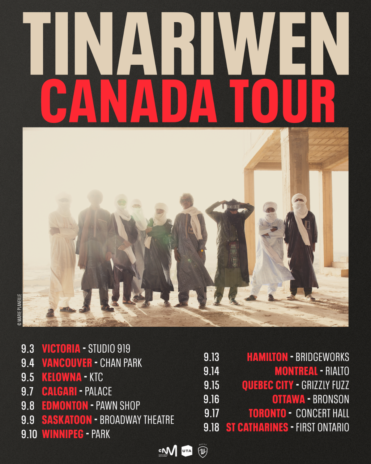 Tinariwen 2026 Canada tour poster with dates and cities