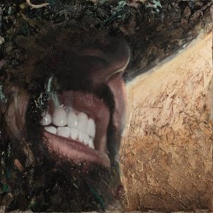 Carin Leon MUDA album cover close-up mouth oil painting artwork