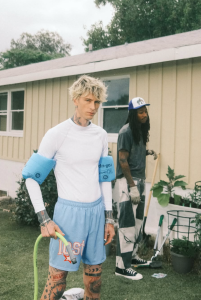 mgk and Wiz Khalifa girl next door promo photo backyard scene