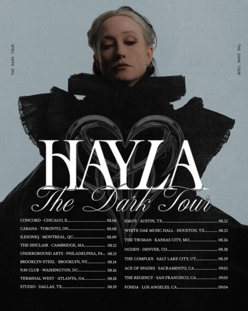 HAYLA The Dark Tour 2026 poster with North American tour dates and gothic styling