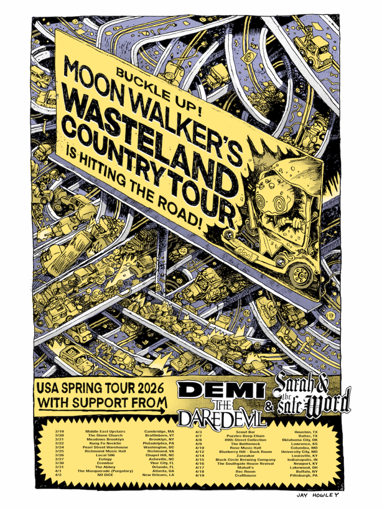 Moon Walker Wasteland Country Tour 2026 poster with Demi the Daredevil and Sarah and the Safe Word
