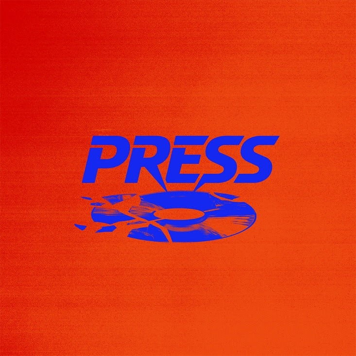 Artwork for Armani White’s single “[PRESS]” featuring bold blue typography on an orange background