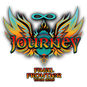 Journey Final Frontier Tour 2026 logo featuring a winged scarab emblem with neon orange and blue artwork