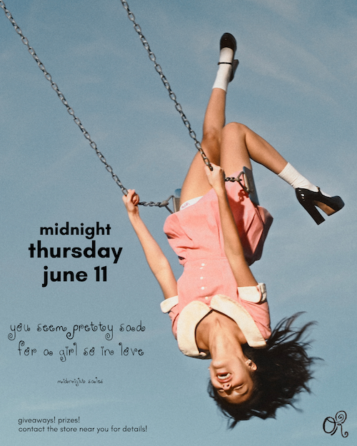 Olivia Rodrigo midnight record store event poster promoting you seem pretty sad for a girl so in love album release