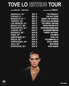 Tove Lo ESTRUS Tour 2026 poster featuring North American and European tour dates
