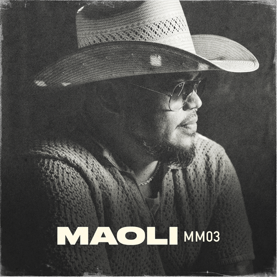 Maoli MMO3 album cover featuring the Hawaiian artist in a cowboy hat on a black-and-white portrait
