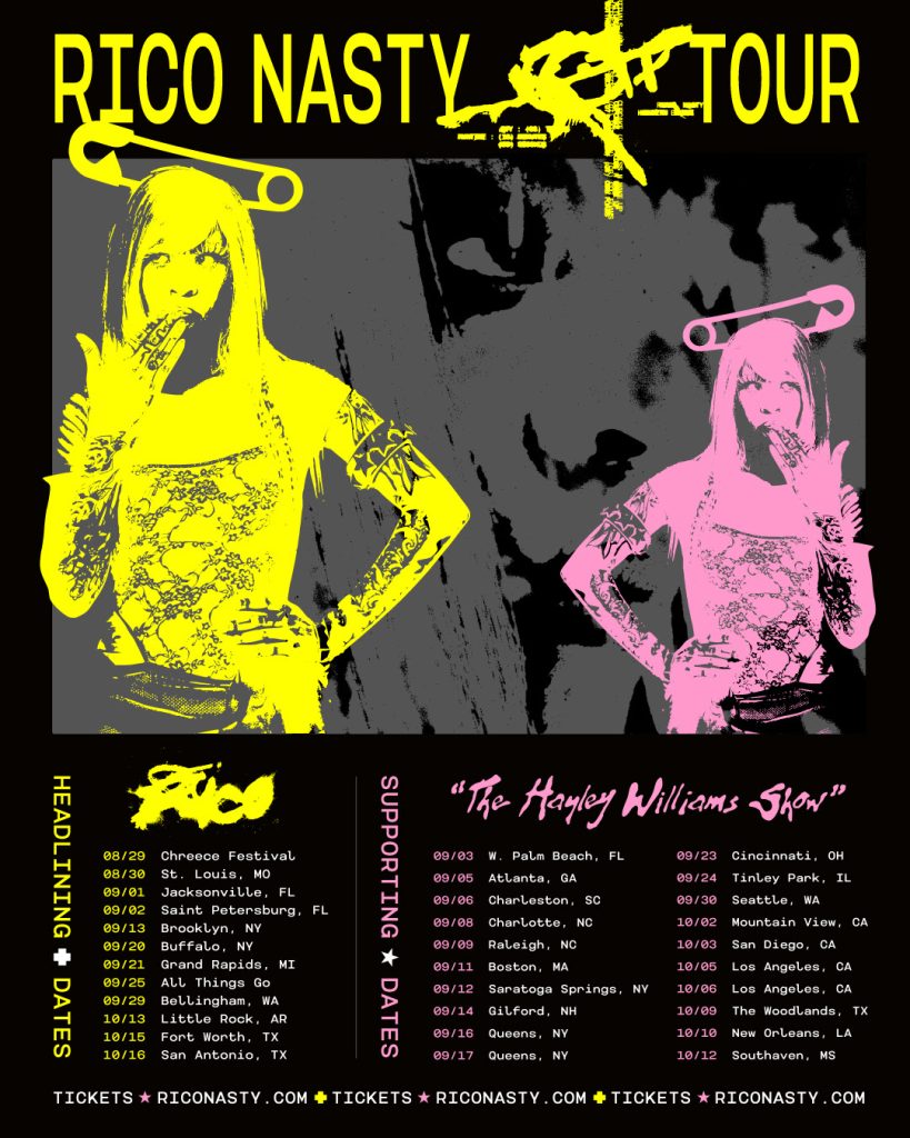 Rico Nasty 2026 tour poster featuring new headlining dates and support shows with Hayley Williams.
