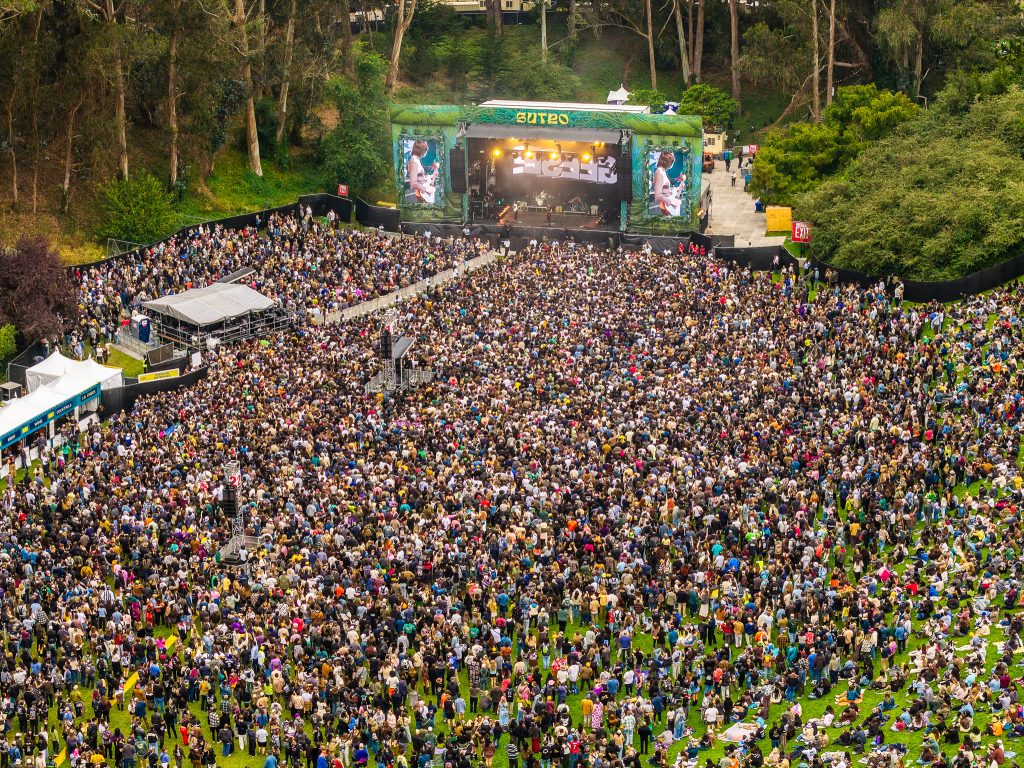 Aerial view of a packed Sutro Stage crowd at Outside Lands 2026