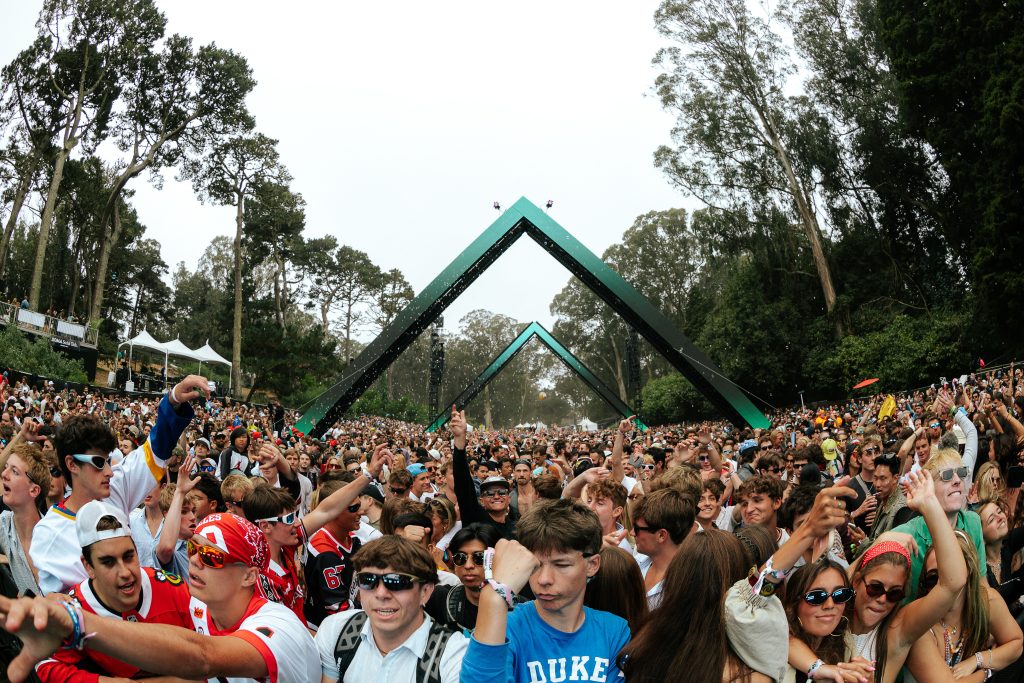 A packed crowd dances during Boys Noize’s SOMA Stage set at Outside Lands 2026 in San Francisco.