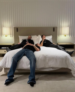 Swedish House Mafia members Axwell, Sebastian Ingrosso, and Steve Angello relaxing together ahead of the release of "Happiness Is So Sad."
