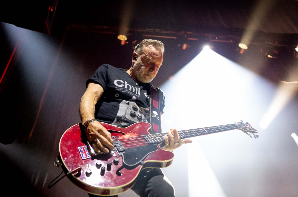 Peter Hook performing live on bass during Peter Hook & The Light’s 2026 tour.