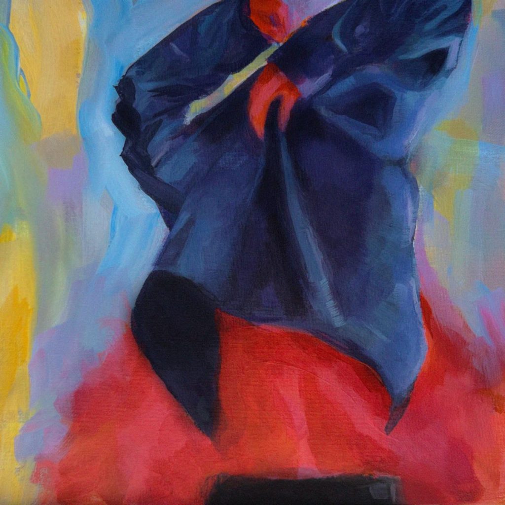Abstract painted artwork in blue, red, yellow and black for Khatumu’s single “Clothes On.”