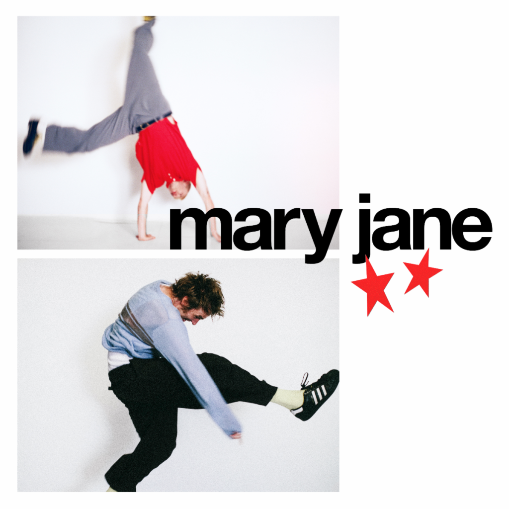 Good Neighbours “Mary Jane” single artwork featuring Oli Fox and Scott Verrill in motion against a white background.