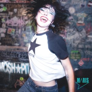 MARIS MOSH PIT EP artwork featuring the singer in a star-print shirt against a graffiti-covered wall